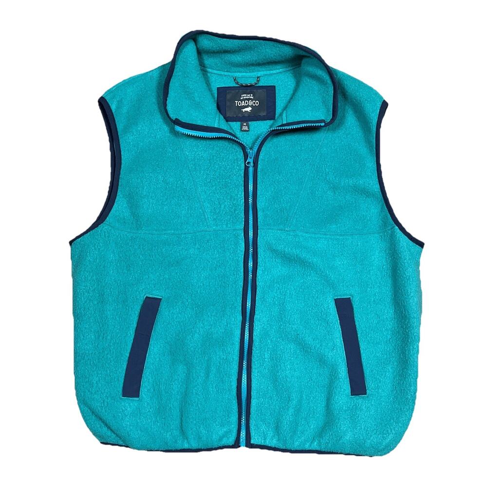 Toad & Co Fleece Vest Mens Teal Full Zip Size Medium Gorpcore Outdoors Cabincore